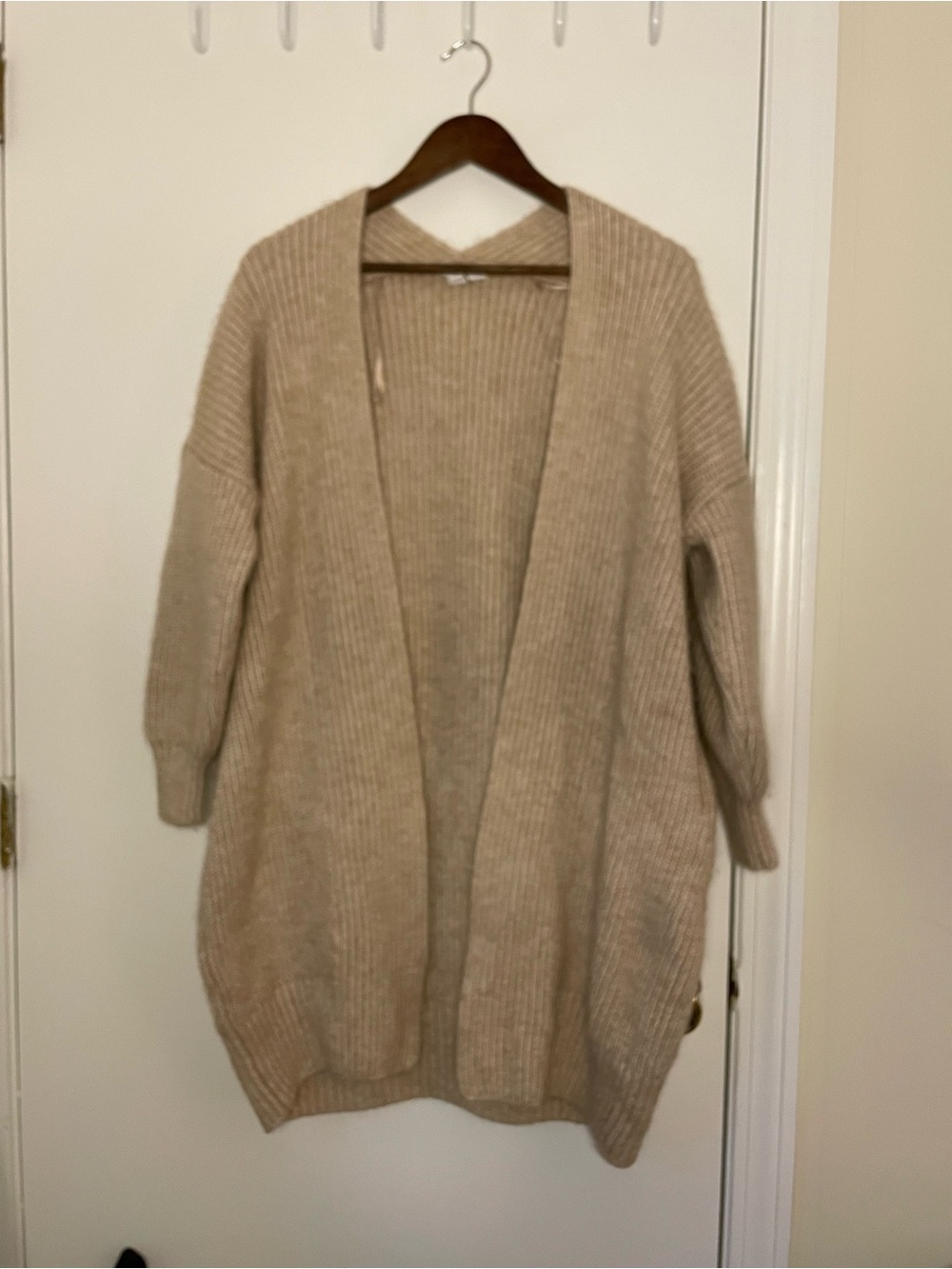 Topshop Women's Ribbed Open-Front Chunky Knit Cardigan Sweater - Cream